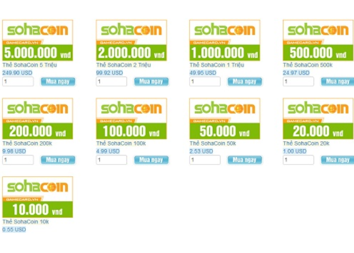 Cách nạp thẻ Soha Coin