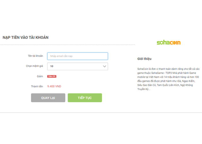 Cách nạp thẻ Soha Coin