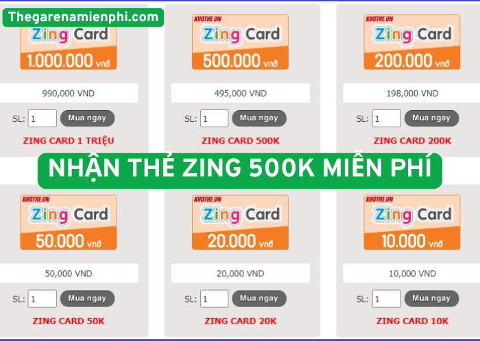 Thẻ Zing 500K miễn phí