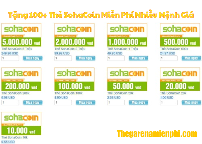 Tặng 100+ Thẻ SohaCoin Miễn Phí Nhiều Mệnh Giá!